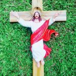 Teakwood Cross 2ft with Statue