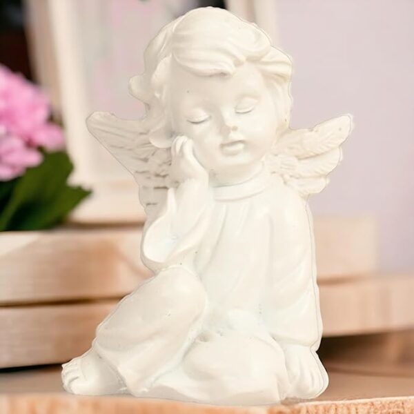 Resin Small White Sitting Angel Statue Idol for Home | Prayer Room | Bed Room | Shelf | Mantel | Gifting and Decoration, White, 2.9 Inches (A0122) - Image 2