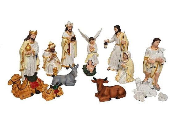 15 pcs Nativity Set | Crib Set Perfect for Christmas Gifting|Decor ( Pack - Mary,Joseph,Baby Jesus, Angel, 3 Wise Men,Shepherd, 7 Animals (8 Inch (White)) - Image 3