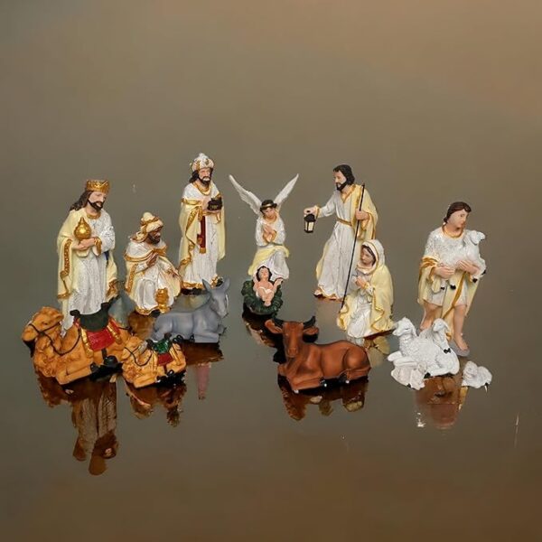 15 pcs Nativity Set | Crib Set Perfect for Christmas Gifting|Decor ( Pack - Mary,Joseph,Baby Jesus, Angel, 3 Wise Men,Shepherd, 7 Animals (8 Inch (White)) - Image 4