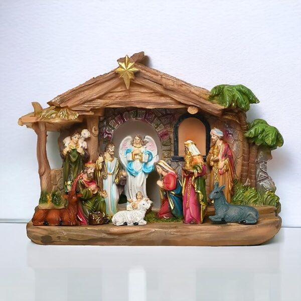 Nativity Set | Crib Set Perfect for Christmas Gifting | Decor (Pack - Mary,Joseph,Baby Jesus, Angel, 3 Wise Men,Shepherd, 7 Animals (6 in (Crib House with Set)), Multicolor 11 Pcs