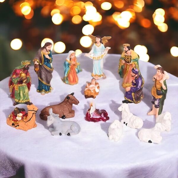 15 pcs Nativity Set | Crib Set Perfect for Christmas Gifting|Decor ( Pack - Mary,Joseph,Baby Jesus, Angel, 3 Wise Men,Shepherd, 7 Animals (3 Inch (Multi,A0139)) - Image 5