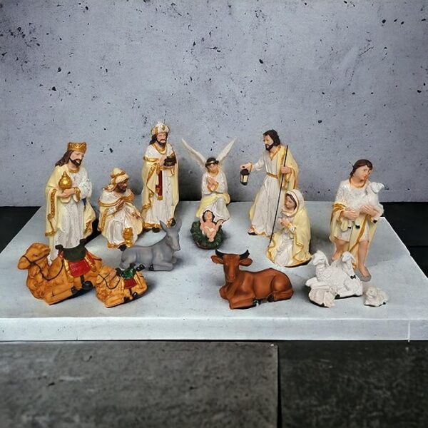 15 pcs Nativity Set | Crib Set Perfect for Christmas Gifting|Decor ( Pack - Mary,Joseph,Baby Jesus, Angel, 3 Wise Men,Shepherd, 7 Animals (8 Inch (White)) - Image 5